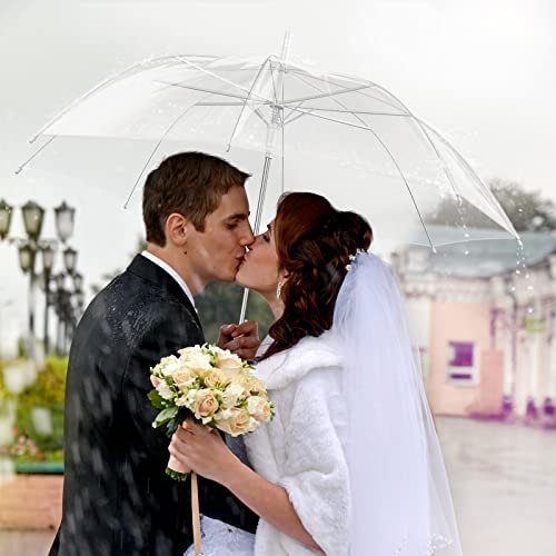 Fabbay 18 Pack Clear Umbrella Wedding Stick Umbrellas Automatic Open Umbrella with J Hook Handle Canopy Windproof Umbrella for Wedding (Clear Style) - Image 3