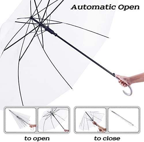 VHKK 50 Pack Clear Wedding Umbrellas Bulk Wedding Style Stick Umbrellas with J Hook Handle 10 Rib Bubble Umbrella for Women Auto Open Windproof Dome Umbrellas for Raining Wedding Photography Outdoor - Image 3