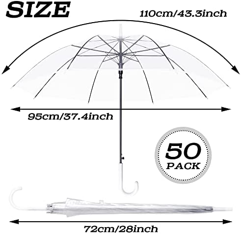 VHKK 50 Pack Clear Wedding Umbrellas Bulk Wedding Style Stick Umbrellas with J Hook Handle 10 Rib Bubble Umbrella for Women Auto Open Windproof Dome Umbrellas for Raining Wedding Photography Outdoor - Image 2