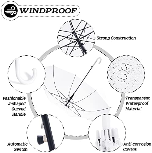 VHKK 50 Pack Clear Wedding Umbrellas Bulk Wedding Style Stick Umbrellas with J Hook Handle 10 Rib Bubble Umbrella for Women Auto Open Windproof Dome Umbrellas for Raining Wedding Photography Outdoor - Image 4