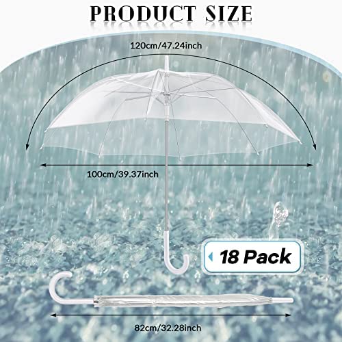 Fabbay 18 Pack Clear Umbrella Wedding Stick Umbrellas Automatic Open Umbrella with J Hook Handle Canopy Windproof Umbrella for Wedding (Clear Style) - Image 2