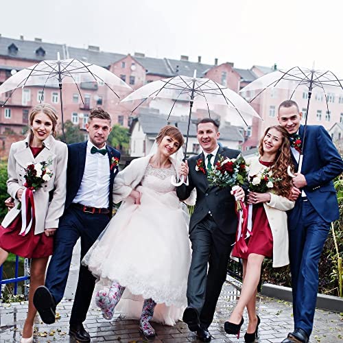 VHKK 50 Pack Clear Wedding Umbrellas Bulk Wedding Style Stick Umbrellas with J Hook Handle 10 Rib Bubble Umbrella for Women Auto Open Windproof Dome Umbrellas for Raining Wedding Photography Outdoor - Image 5