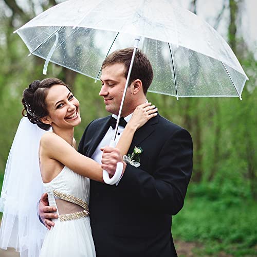 VHKK 50 Pack Clear Wedding Umbrellas Bulk Wedding Style Stick Umbrellas with J Hook Handle 10 Rib Bubble Umbrella for Women Auto Open Windproof Dome Umbrellas for Raining Wedding Photography Outdoor - Image 6