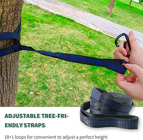 SZHLUX Camping Hammock Double & Single Portable Hammocks with 2 Tree Straps, Great for Hiking,Backpacking,Hunting,Outdoor,Beach,Camping, Light Grey & Sky Blue - Image 4