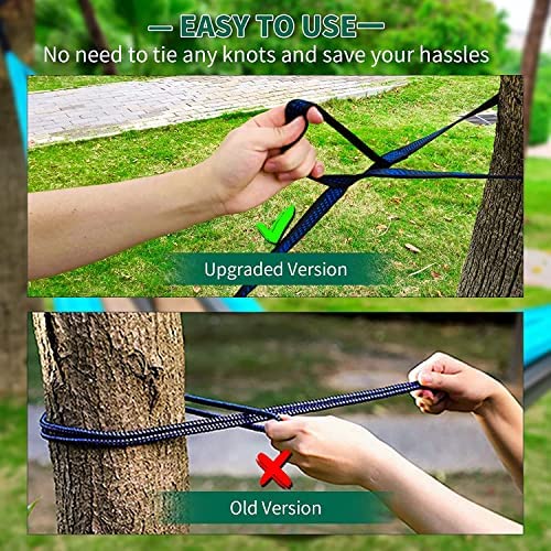 SZHLUX Camping Hammock Double & Single Portable Hammocks with 2 Tree Straps, Great for Hiking,Backpacking,Hunting,Outdoor,Beach,Camping, Light Grey & Sky Blue - Image 3