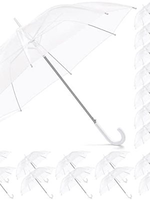 Fabbay 18 Pack Clear Umbrella Wedding Stick Umbrellas Automatic Open Umbrella with J Hook Handle Canopy Windproof Umbrella for Wedding (Clear Style)