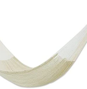 NOVICA Natural Off White Hand Woven Cotton Mayan 2 Person XL Rope Hammock, Caribbean Beach' (Double)