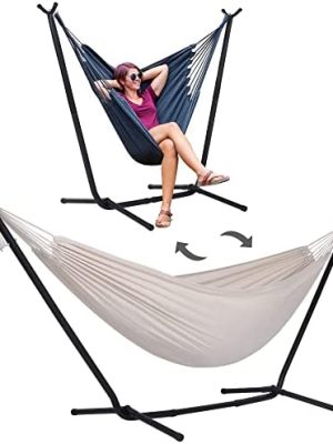 SUNCREAT 2-in-1 Hammocks Convertible Portable Double Hammock with Stand, Outdoor Hammock with Stand Included, Patent Pending, Natural
