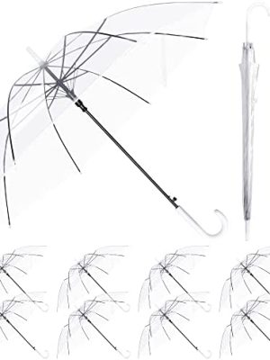 VHKK 50 Pack Clear Wedding Umbrellas Bulk Wedding Style Stick Umbrellas with J Hook Handle 10 Rib Bubble Umbrella for Women Auto Open Windproof Dome Umbrellas for Raining Wedding Photography Outdoor