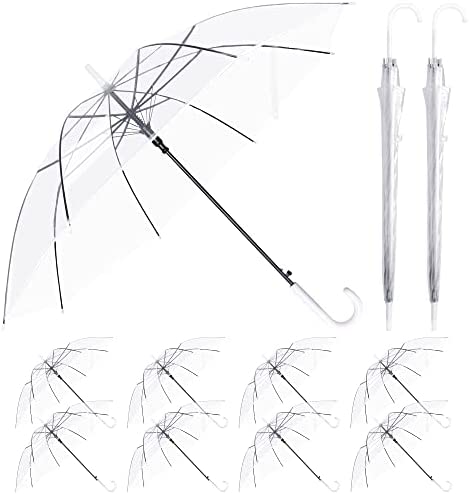 VHKK 50 Pack Clear Wedding Umbrellas Bulk Wedding Style Stick Umbrellas with J Hook Handle 10 Rib Bubble Umbrella for Women Auto Open Windproof Dome Umbrellas for Raining Wedding Photography Outdoor